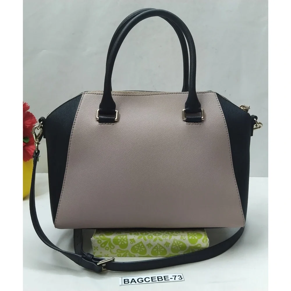 Kate Spade Tilden Colorblock Beige Black Leather Double Handles Satchel Bag